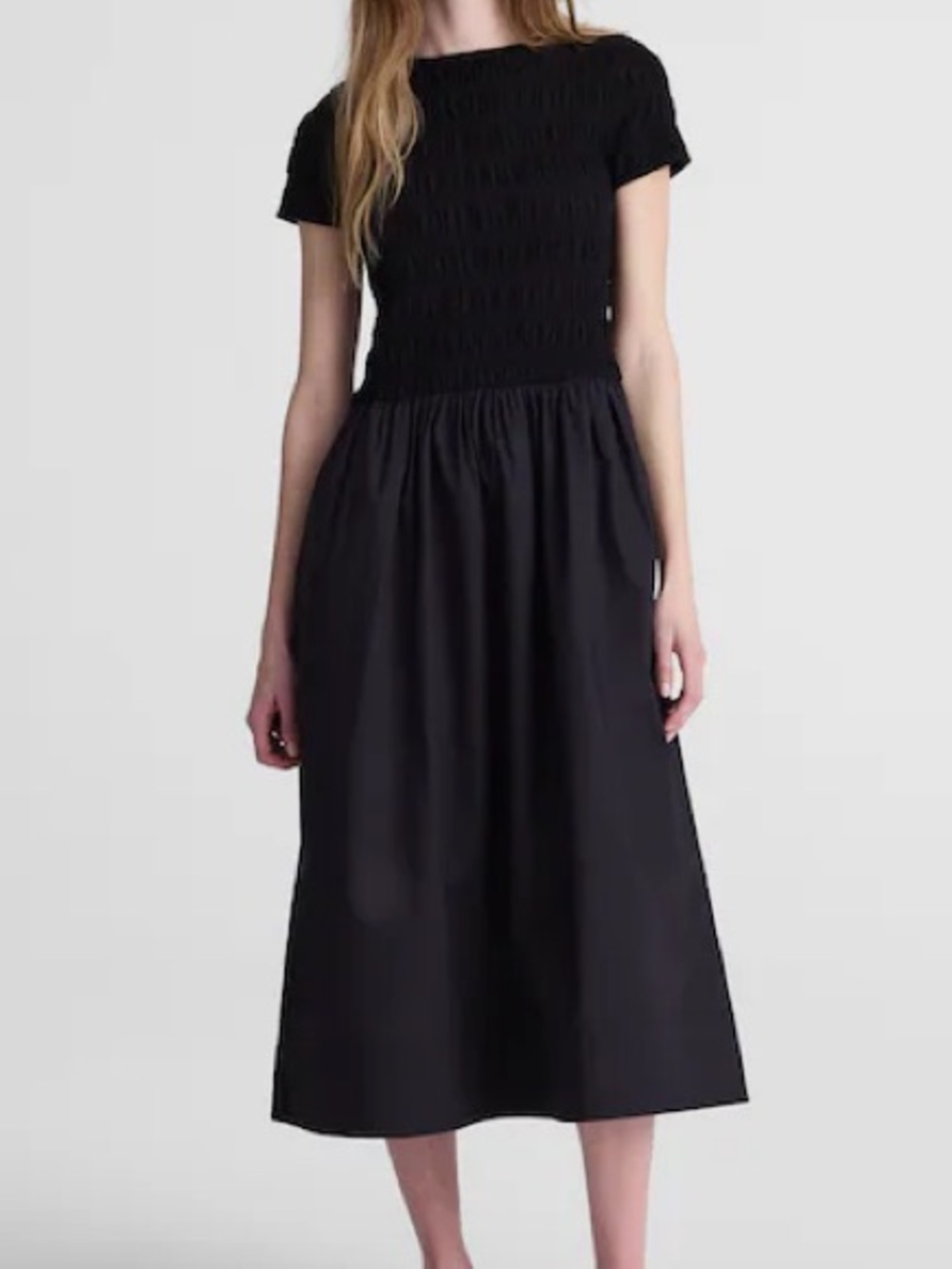 Madewell Black Smocked Bodice Midi Dress